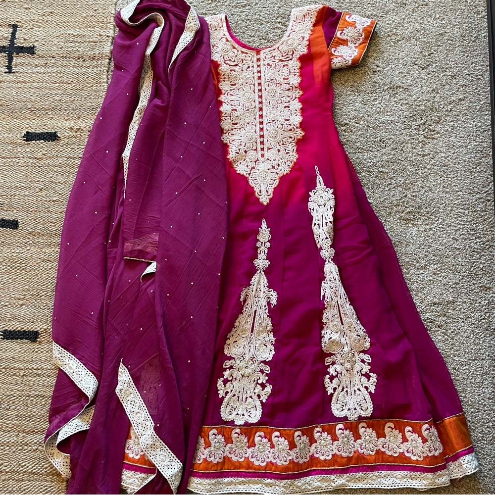 Ombré Indian Anarkali orange pink purple